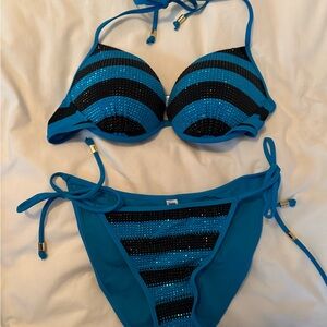 Victoria Secrets Pink Blue and Black Striped Bikini New no tags